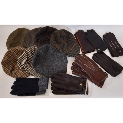 930 - Men's hats, gloves and shoes comprising an Orvis felt trilby hat XL (as new with tags), 6 tweed flat... 