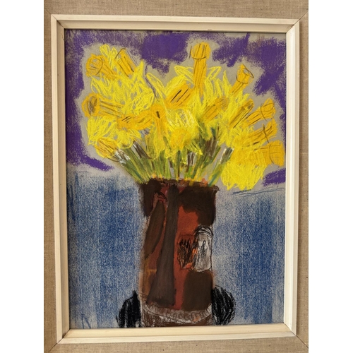 1656 - 20th Century School - Vase of Daffodils, pastel on paper, 39 x 28.5 cm, framed