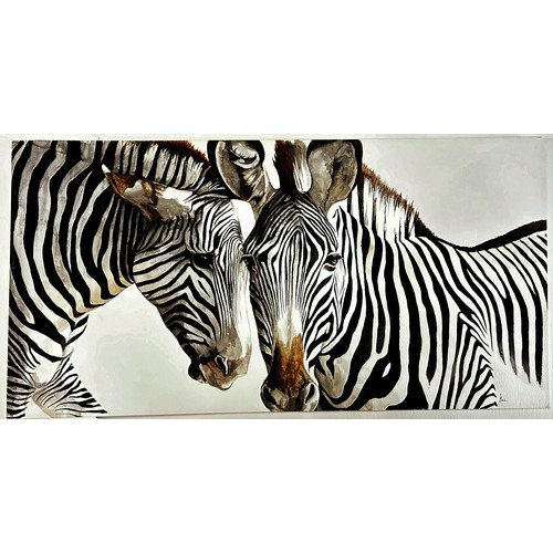 1661 - Dominique Salm (b.1972) 'Zebras', watercolour on paper, signed in pencil below, 76 x 39.5 cm, unfram... 