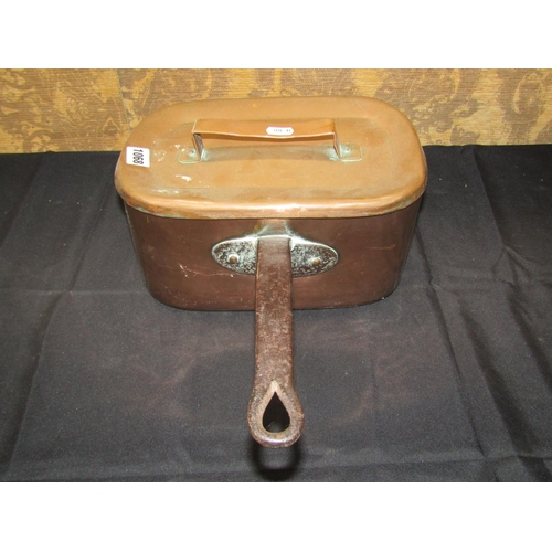 1068 - A 19th century copper Asparagus pan and cover with iron handle