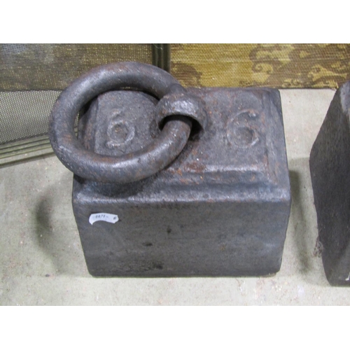 1076 - 2 x 19th century 56lb weights, 2 x 19th century iron pot cradles, an early iron chimney crane, etc