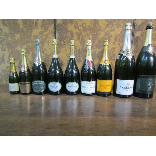 1088 - Nine empty champagne and other bottles with labels for decoration