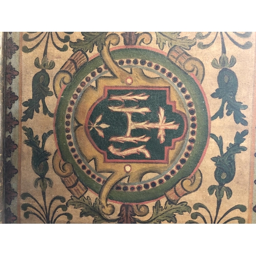 1601 - A large continental ecclesiastical painted canvas, 19th/20th century, with initials in the centre su... 