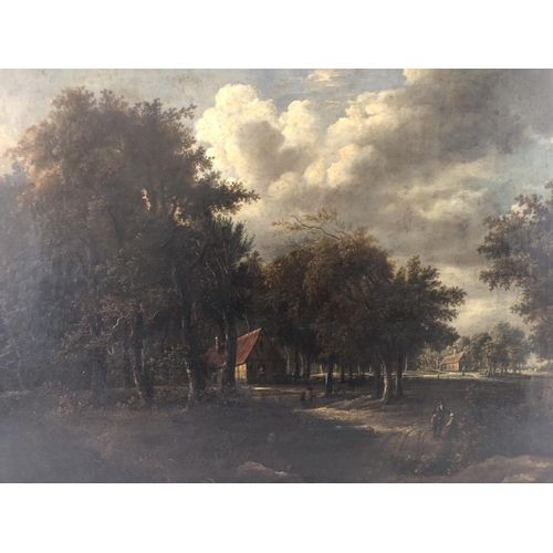 1648 - Dutch School, 18th/19th Century - Woodland scene with houses and figures, unsigned, oil on canvas, 6... 