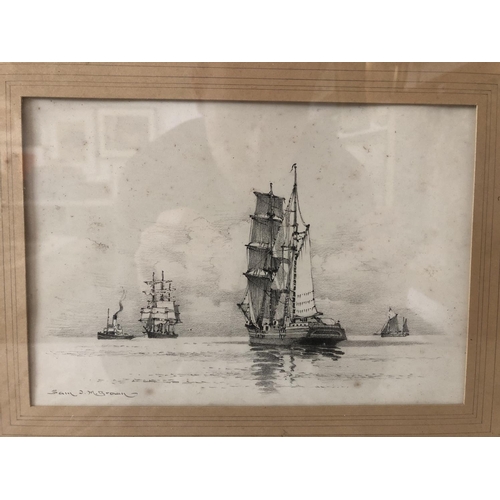 1651 - Samuel John Milton Brown (1873-1965) - Two pencil studies of sailing ships at sea, both signed in pe... 