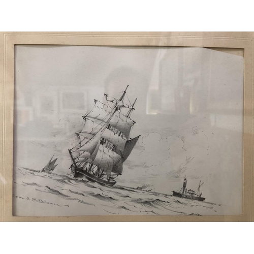 1651 - Samuel John Milton Brown (1873-1965) - Two pencil studies of sailing ships at sea, both signed in pe... 