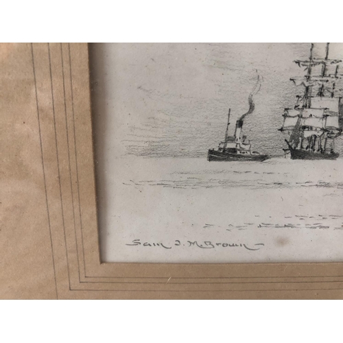 1651 - Samuel John Milton Brown (1873-1965) - Two pencil studies of sailing ships at sea, both signed in pe... 