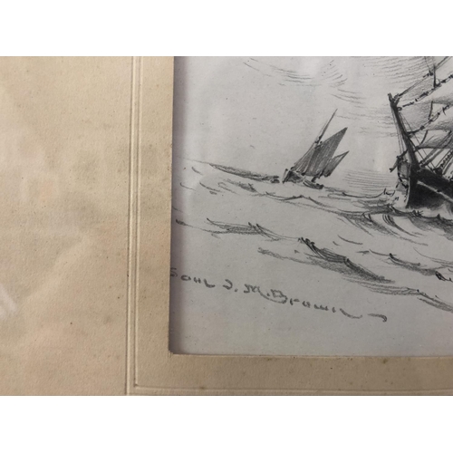 1651 - Samuel John Milton Brown (1873-1965) - Two pencil studies of sailing ships at sea, both signed in pe... 