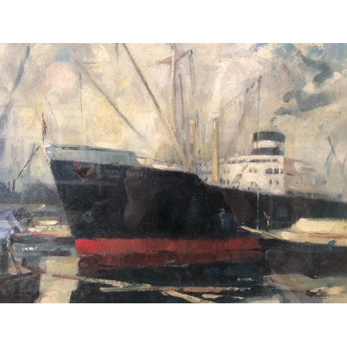 1653 - Aubrey Sykes (1910-1995) - 'Surrey Docks', oil on canvas, signed lower right, inscribed to label ver... 