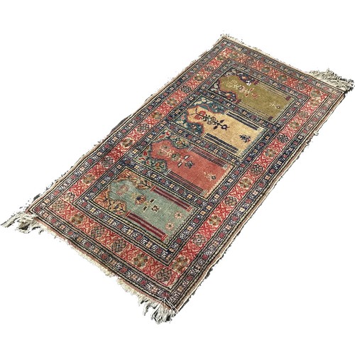 1521 - Five Old Middle Eastern small carpets, including a man smoking a hookah, a floral wall design, two b... 