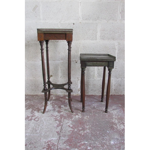 1443 - 19th century square cut occasional table with  marble top with brass gallery and a further similar s... 