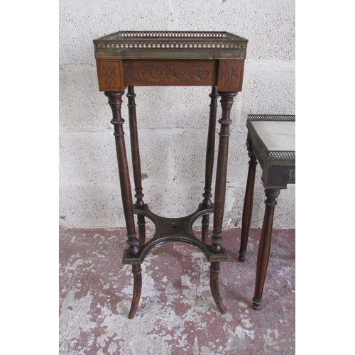 1443 - 19th century square cut occasional table with  marble top with brass gallery and a further similar s... 