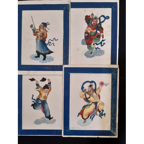 1694 - Ten Chinese pith paintings of mythical figures, 19th century, 12 x 16 cm each, mounted on paper with... 