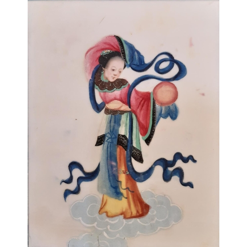 1694 - Ten Chinese pith paintings of mythical figures, 19th century, 12 x 16 cm each, mounted on paper with... 