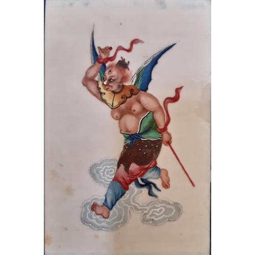 1694 - Ten Chinese pith paintings of mythical figures, 19th century, 12 x 16 cm each, mounted on paper with... 