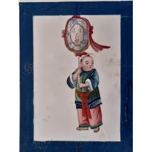 1695 - Twelve 19th century Chinese pith paintings, depicting children carrying decorative lanterns in diffe... 