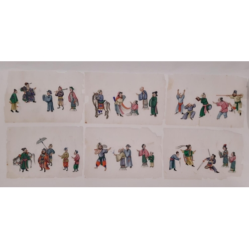 1698 - Six Chinese pith paintings of dramatic scenes with groups of figures, 19th century, 21 x 32 cm each ... 