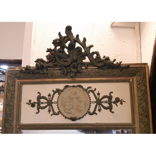 1280 - 19th century French wall mirror the decorative gilt frame with circular panel showing cherubs beneat... 