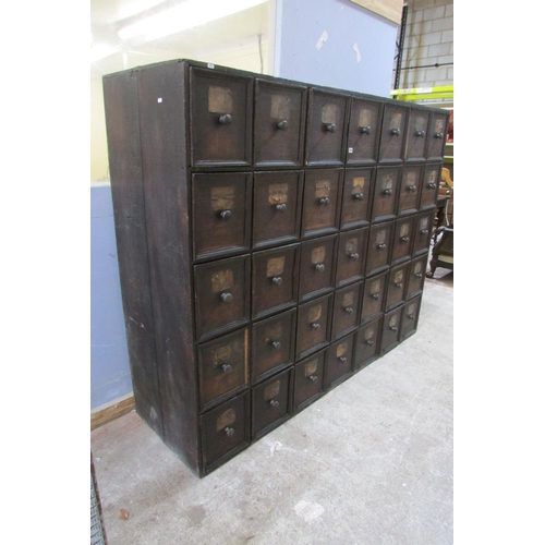 1447 - A very large 19th century oak run of 35 drawers, oak lined, each drawer 30 cm height x 27 cm wide x ... 