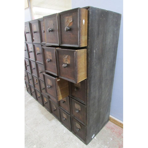 1447 - A very large 19th century oak run of 35 drawers, oak lined, each drawer 30 cm height x 27 cm wide x ... 