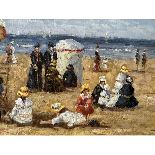 1716 - An Impressionist Style Victorian Beach Scene, signed indistinctly lower right, oil on canvas, 51 x 6... 