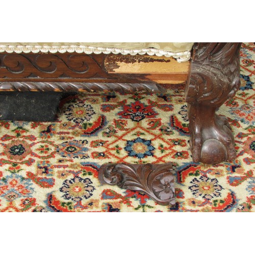 1456 - An good 19th century mahogany three piece bergere suite, the carved show wood frame with acanthus, s... 