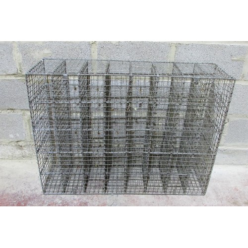 1457 - A pair of heavy gauge vintage galvanised wirework shoe racks, each to hold 20 pairs, 77cm high x 102... 