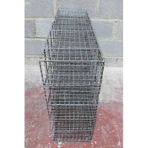 1457 - A pair of heavy gauge vintage galvanised wirework shoe racks, each to hold 20 pairs, 77cm high x 102... 