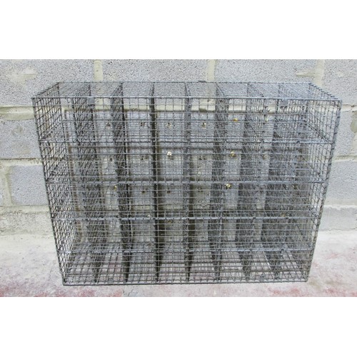 1457 - A pair of heavy gauge vintage galvanised wirework shoe racks, each to hold 20 pairs, 77cm high x 102... 