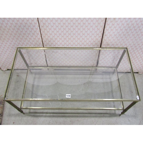 1238 - A Regency style brass framed two tier occasional table with glass panel, 90cm x 46cm x 41cm high