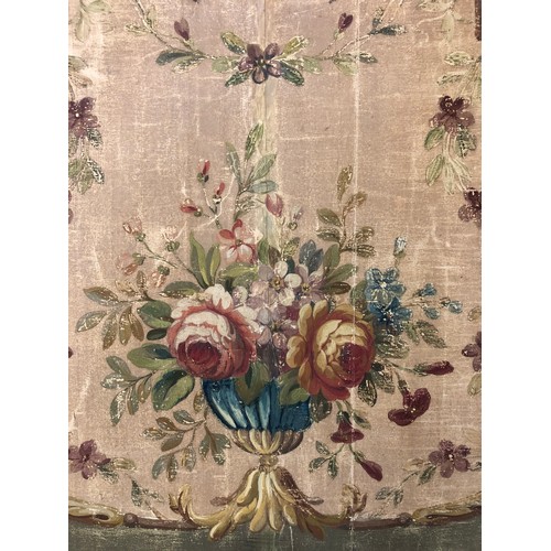 1720 - A French Aubusson painted panel, with a central urn of flowers and scrolling border, gouache on two ... 