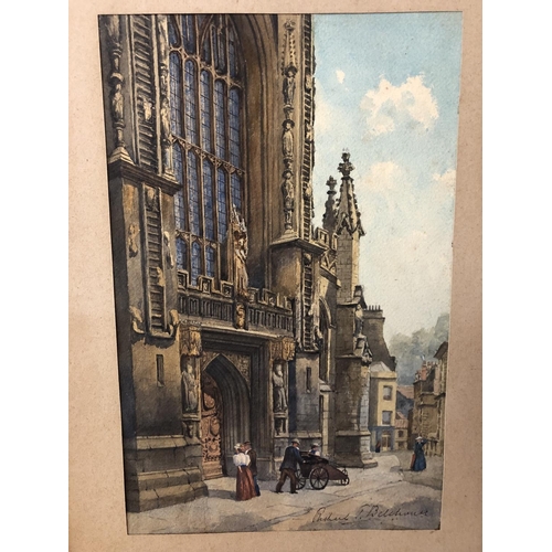 1704 - Four Watercolours, to include: Richard Taylor Bellhouse - 'Entrance to Bath Abbey', watercolour, sig... 