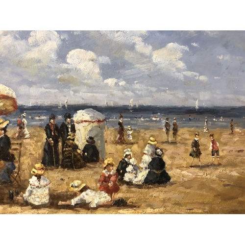 1716 - An Impressionist Style Victorian Beach Scene, signed indistinctly lower right, oil on canvas, 51 x 6... 