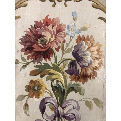 1719 - A French Aubusson painted panel, with a central floral spray and scrolling oval border, gouache on t... 