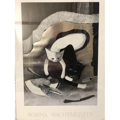 1728 - After Rosina Wachtmeister - 'Cat Artist', silver foil print, 59 x 42 cm, glazed