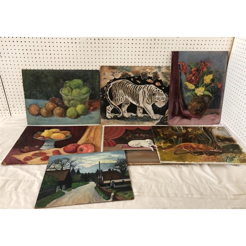 1737 - Seven 20th century studio paintings to include: Three still life studies signed J. Ball, each with a... 