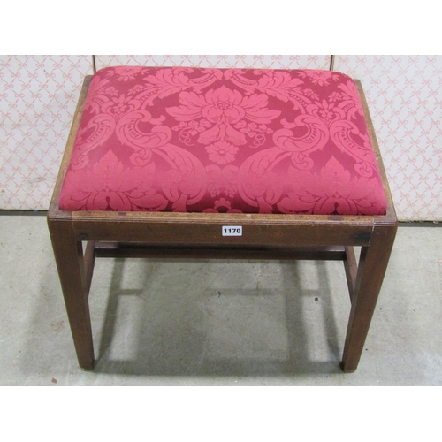 1170 - A Georgian mahogany upholstered stool on square tapered legs