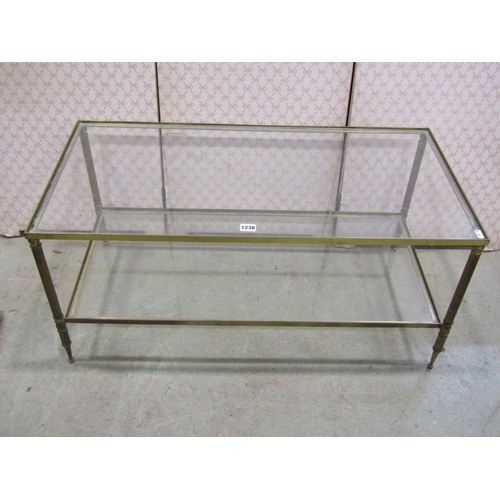 1238 - A Regency style brass framed two tier occasional table with glass panel, 90cm x 46cm x 41cm high