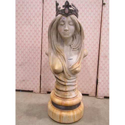 1307 - An Art Nouveau style garden or niche figure of a female wearing a cabochon encrusted crown, 75cm hig... 