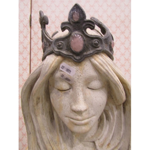 1307 - An Art Nouveau style garden or niche figure of a female wearing a cabochon encrusted crown, 75cm hig... 