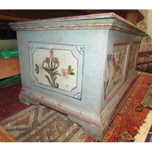 1278 - A continental painted pine marriage chest with original detail, 135cm wide