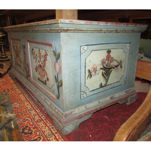 1278 - A continental painted pine marriage chest with original detail, 135cm wide