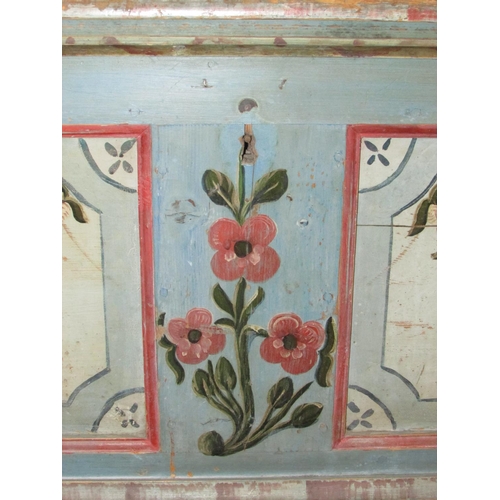 1278 - A continental painted pine marriage chest with original detail, 135cm wide