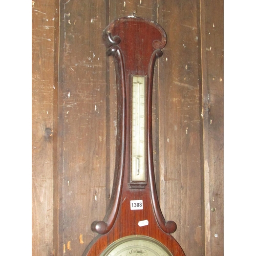 1308 - A 19th century rosewood wheel barometer, C. W. Gatwood of Hitchen