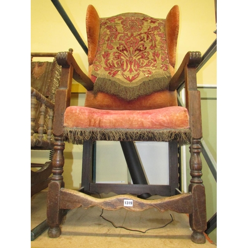 1319 - An 18th century oak side chair with upholstered seat and back