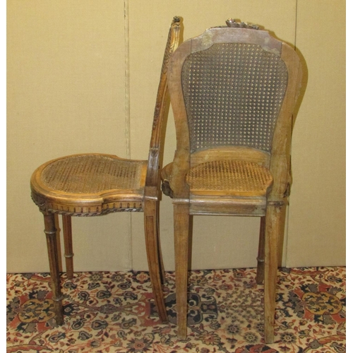 1324 - Pair of 19th century walnut side chairs with cane panelled seats and backs, floral and other carved ... 