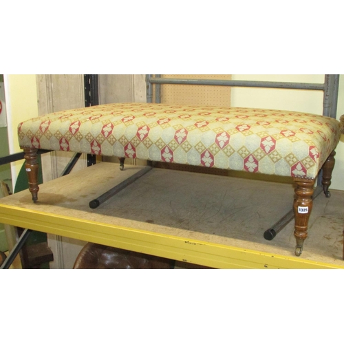 1325 - A large centre stool on four turned supports with tapestry top, 120cm x 75cm x 40cm high