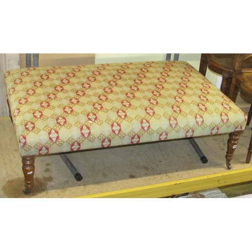 1325 - A large centre stool on four turned supports with tapestry top, 120cm x 75cm x 40cm high