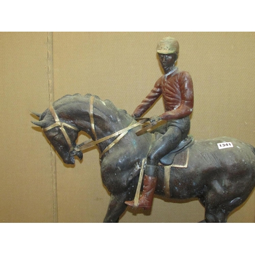 1341 - A Bronze equestrian group - with mounted jockey, 58cm high x 50cm long