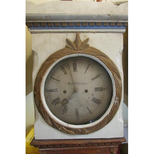 1314 - A 19th century German longcase cottage clock, the pine case enclosing a circular painted dial and ei... 